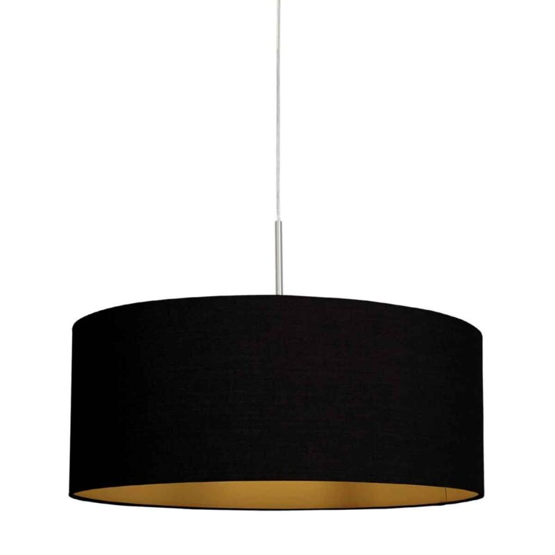 Staalkleurige hanglamp Sparkled Light 3959ST met zwart linnen kap