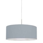 Staalkleurige hanglamp Sparkled Light 3993ST met blauw linnen kap