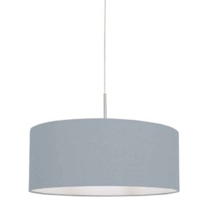 Staalkleurige hanglamp Sparkled Light 3993ST met blauw linnen kap