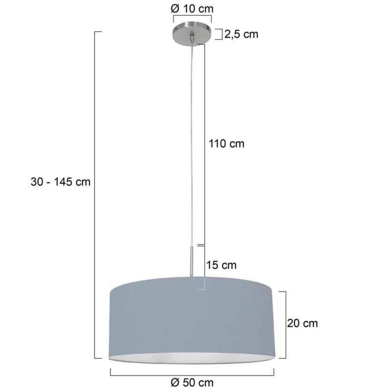 Staalkleurige hanglamp Sparkled Light 3993ST met blauw linnen kap - Afbeelding 6