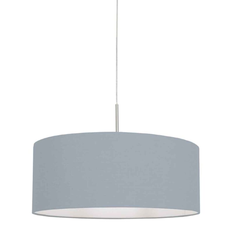 Staalkleurige hanglamp Sparkled Light 3993ST met blauw linnen kap