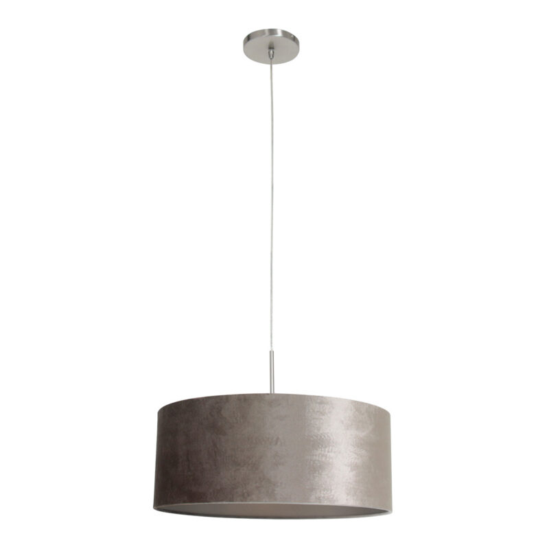 Staalkleurige hanglamp Sparkled Light 8149ST met grijs velours ton kap - Afbeelding 2
