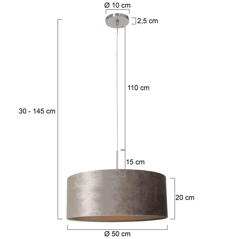 Staalkleurige hanglamp Sparkled Light 8149ST met grijs velours ton kap - Afbeelding 6