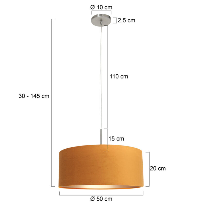 Staalkleurige hanglamp Sparkled Light 8150ST met goud velours kap - Afbeelding 6