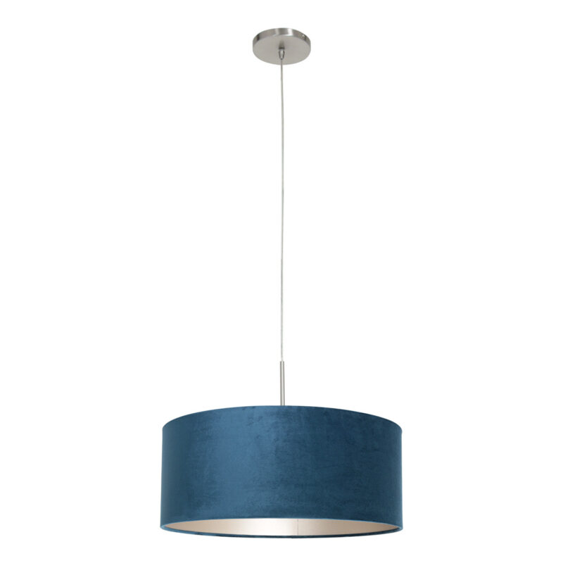 Staalkleurige hanglamp Sparkled Light 8247ST met blauw velours kap - Afbeelding 2