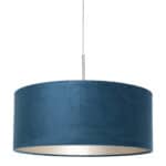 Staalkleurige hanglamp Sparkled Light 8247ST met blauw velours kap Zware blauwe vloerlamp met moderne zijden kap voor sfeervolle woon- of kantoorverlichting.