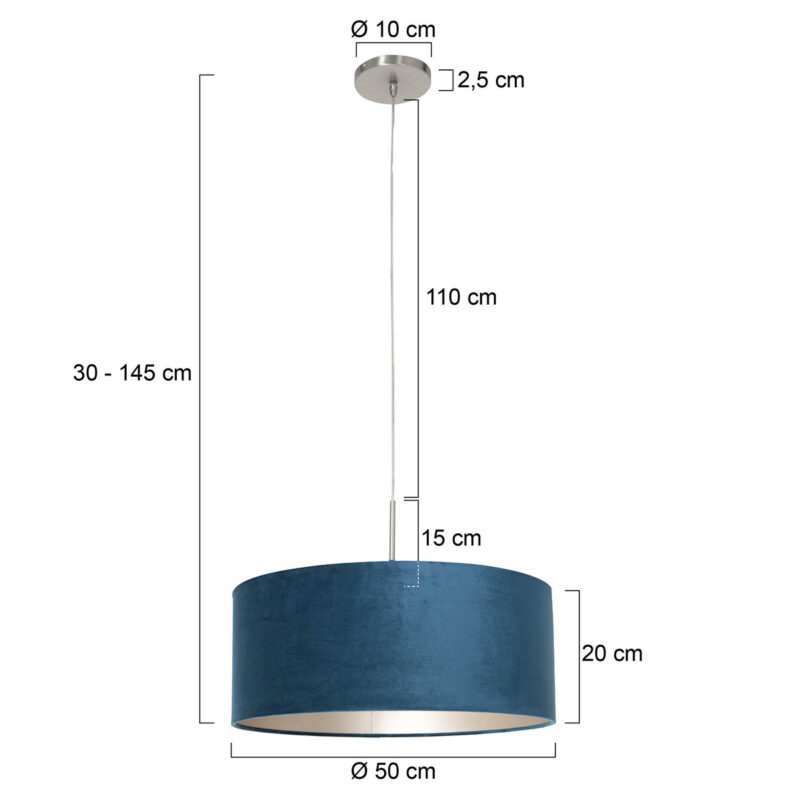 Staalkleurige hanglamp Sparkled Light 8247ST met blauw velours kap - Afbeelding 6