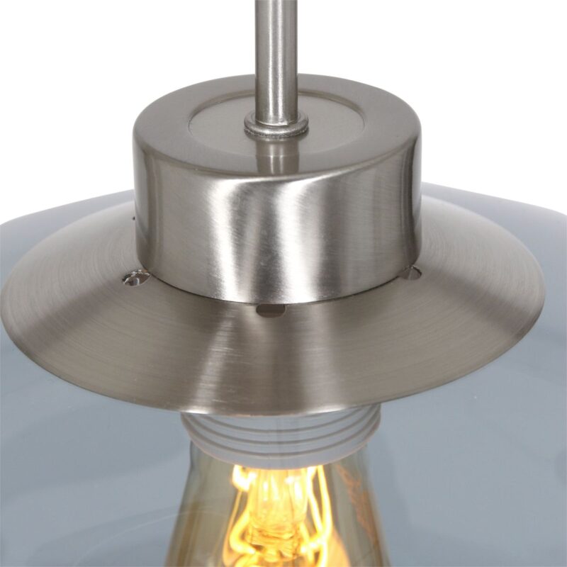 Staalkleurige hanglamp Sparkled Light 9231ST met grijs kunststof bol kap - Afbeelding 3