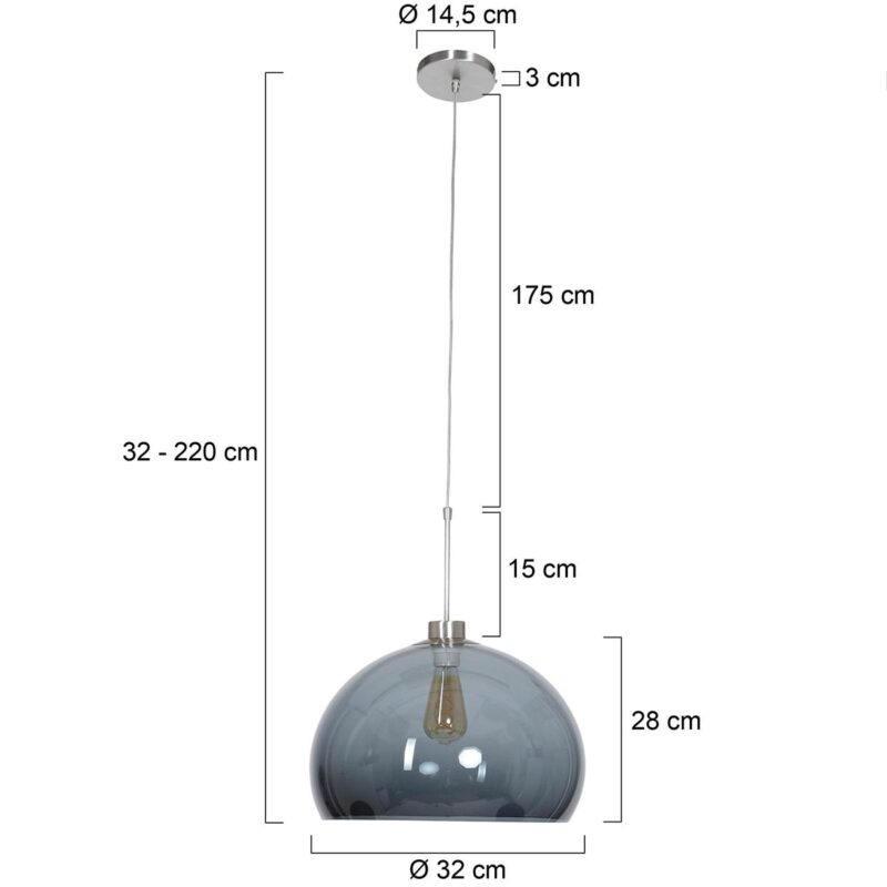 Staalkleurige hanglamp Sparkled Light 9231ST met grijs kunststof bol kap - Afbeelding 6