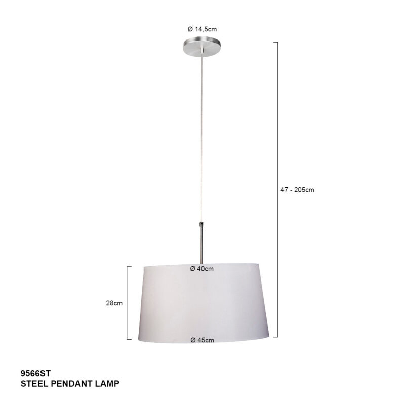 Staalkleurige hanglamp Sparkled Light 9566ST met wit taps toelopende linnen kap - Afbeelding 7