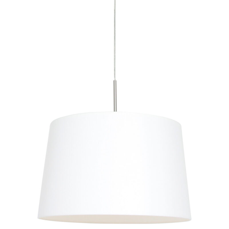 Staalkleurige hanglamp Sparkled Light 9566ST met wit taps toelopende linnen kap