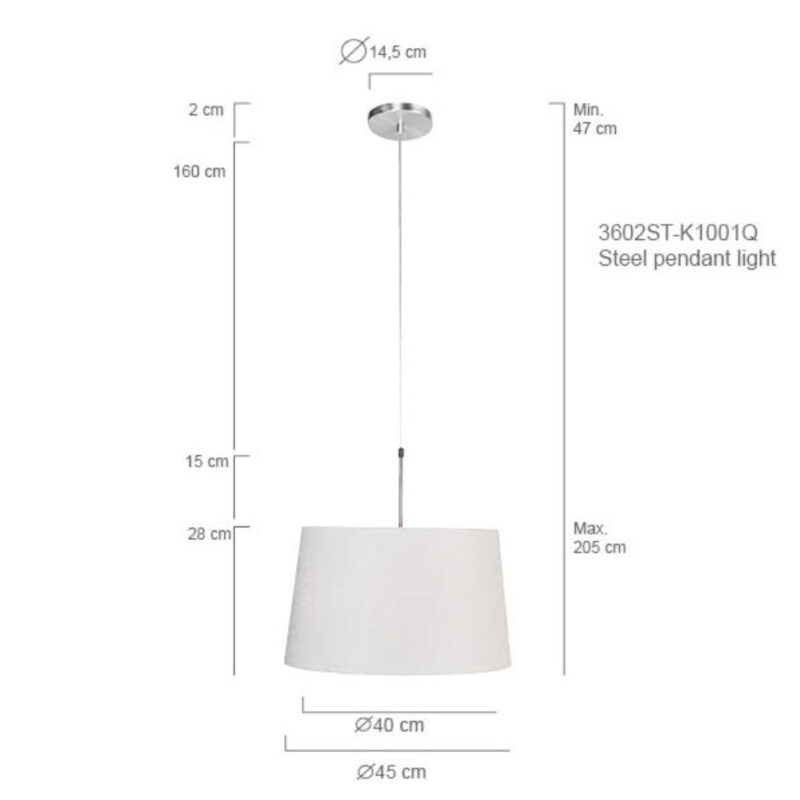 Staalkleurige hanglamp Sparkled Light 9567ST met wit taps toelopende grof linnen kap - Afbeelding 7