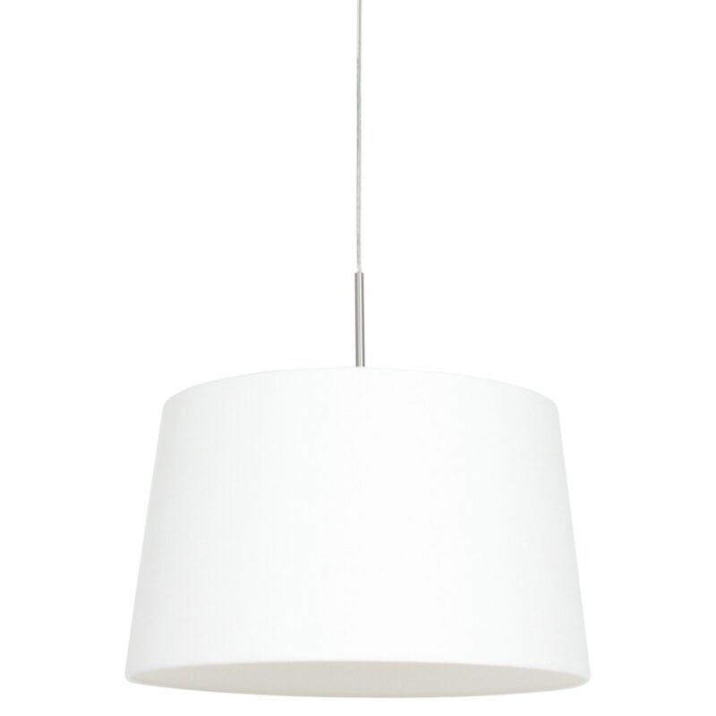 Staalkleurige hanglamp Sparkled Light 9567ST met wit taps toelopende grof linnen kap