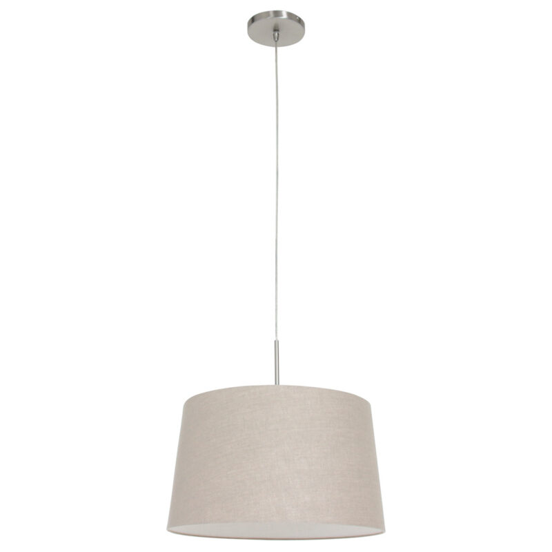 Stålfarvet pendellampe Sparkled Light 9568ST med grå, tilspidset, grov linnedskærm - Billede 2