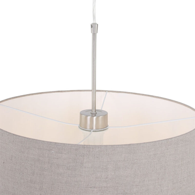 Stålfarvet pendellampe Sparkled Light 9568ST med grå, tilspidset, grov linnedskærm - Billede 15