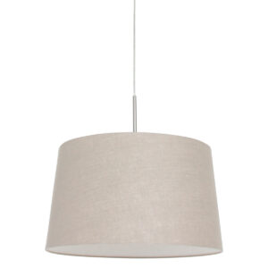 Staalkleurige hanglamp Sparkled Light 9568ST met grijs taps toelopende grof linnen kap
