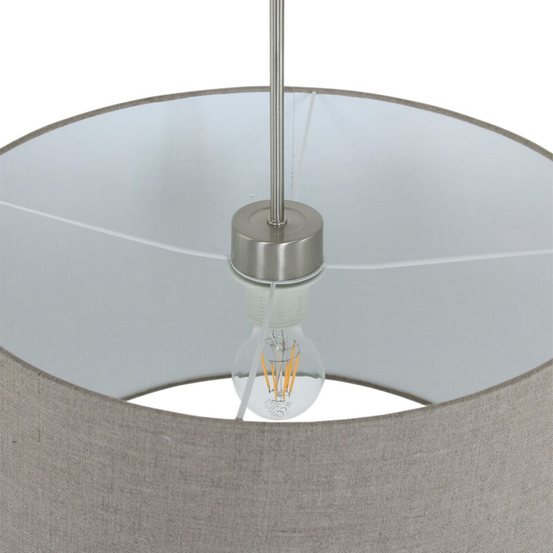 Stålfarvet pendellampe Sparkled Light 9568ST med grå, tilspidset, grov linnedskærm - Billede 5