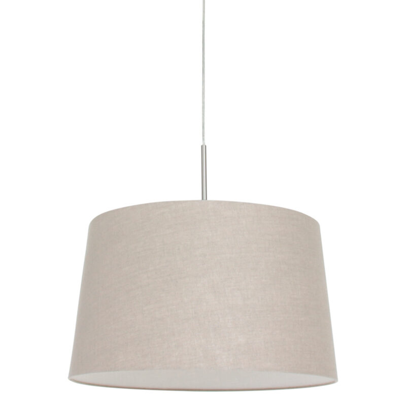 Stålfarvet pendellampe Sparkled Light 9568ST med grå, tilspidset, grov linnedskærm
