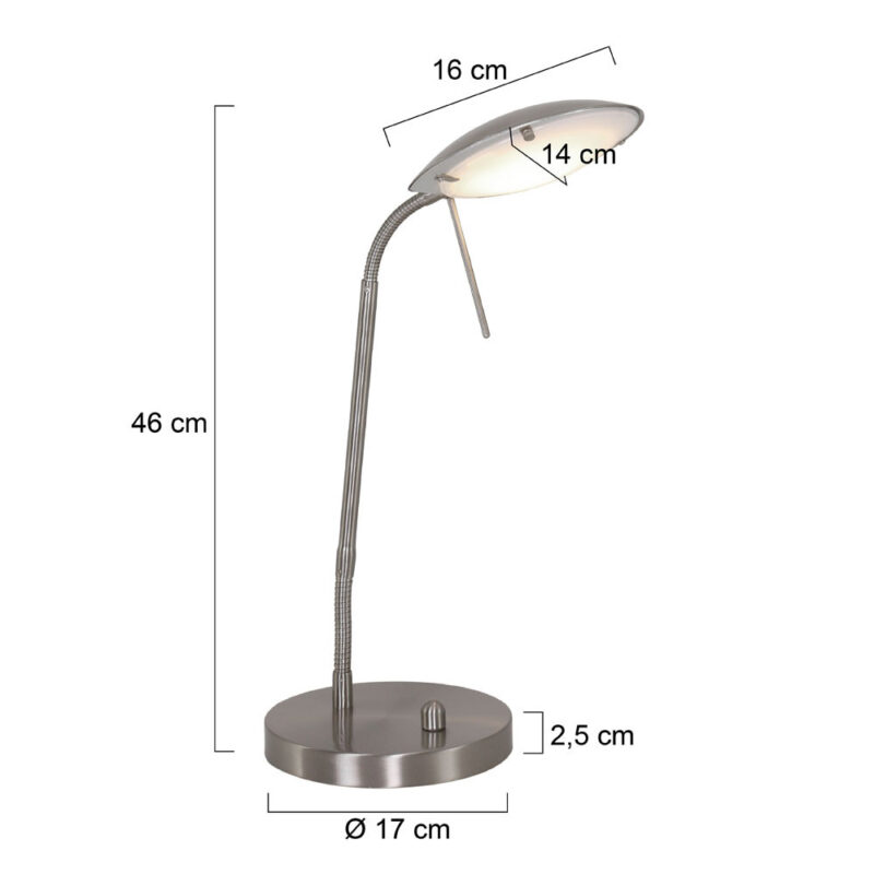Staalkleurige tafellamp Eloi 1315ST met draai dimmer - Afbeelding 7