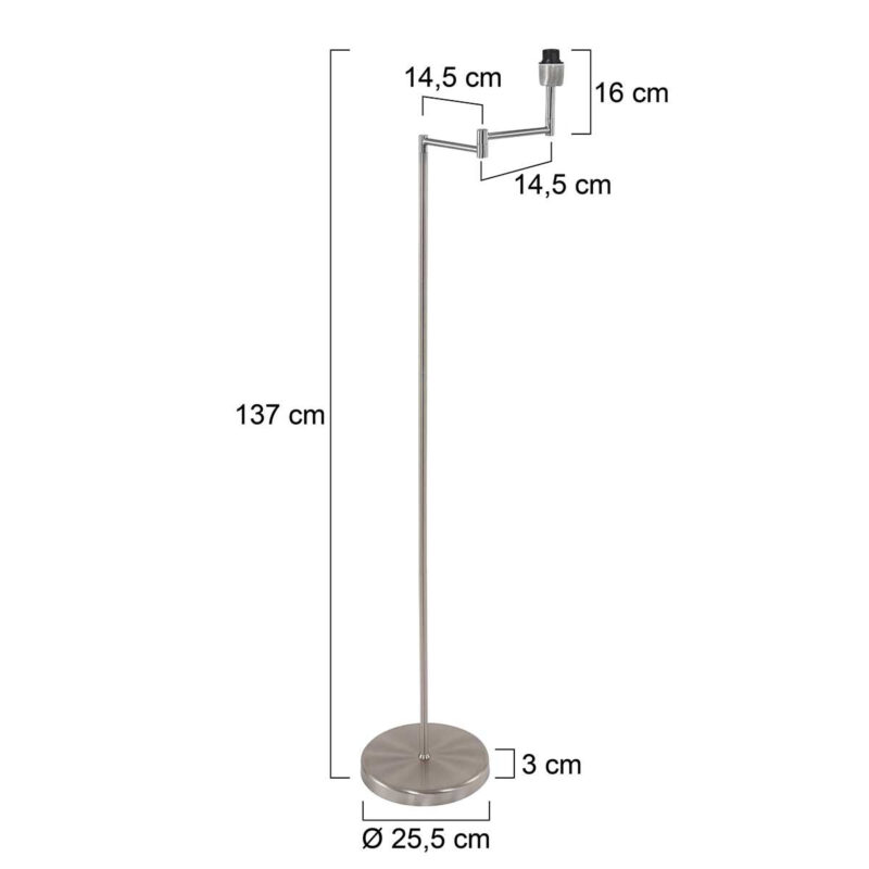 Staalkleurige vloerlamp Bella 3407ST zonder kap, met trekschakelaar - Afbeelding 6