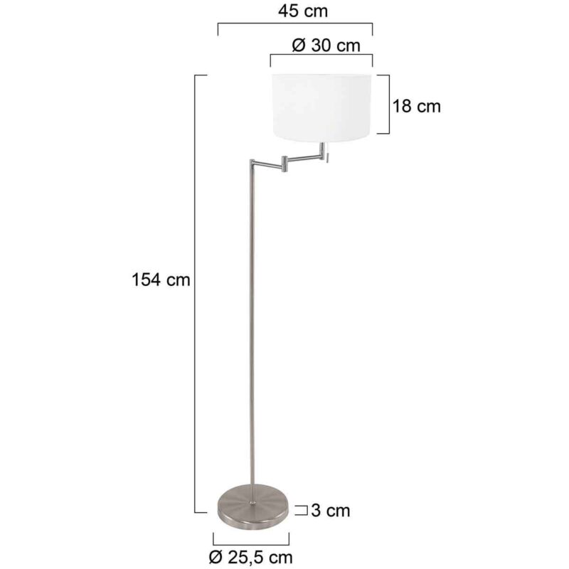 Staalkleurige vloerlamp Bella 3875ST met wit linnen kap - Afbeelding 5