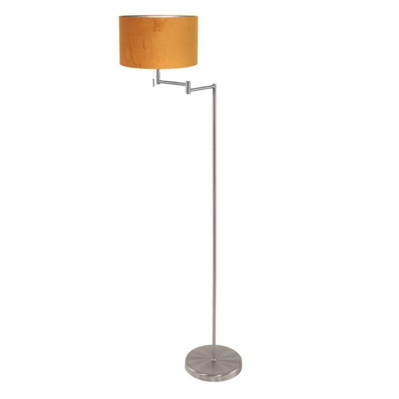 Staalkleurige vloerlamp Bella 3877ST met gouden velours kap - Afbeelding 2