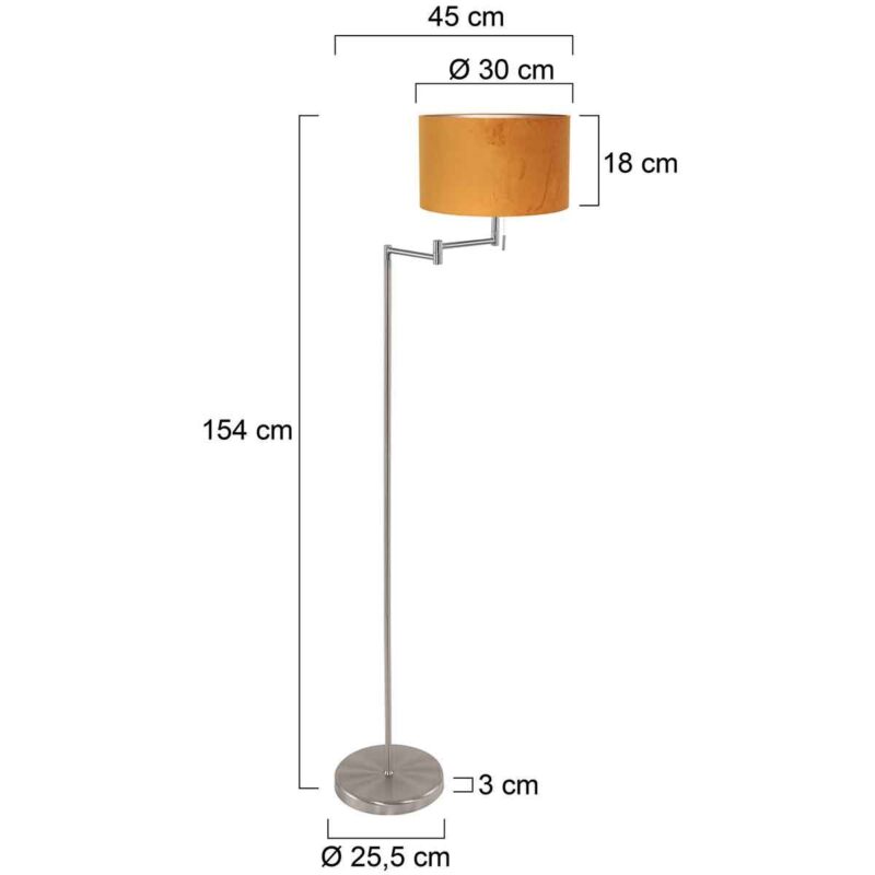 Staalkleurige vloerlamp Bella 3877ST met gouden velours kap - Afbeelding 6