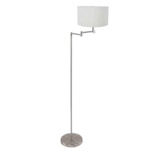 Staalkleurige vloerlamp Bella 3878ST met wit grof linnen kap