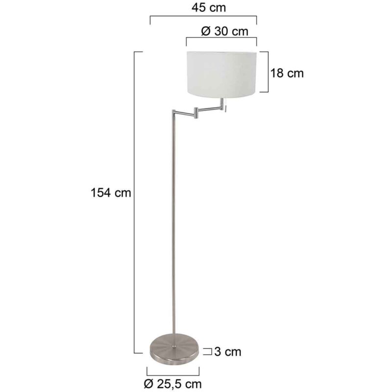 Staalkleurige vloerlamp Bella 3878ST met wit grof linnen kap - Afbeelding 6