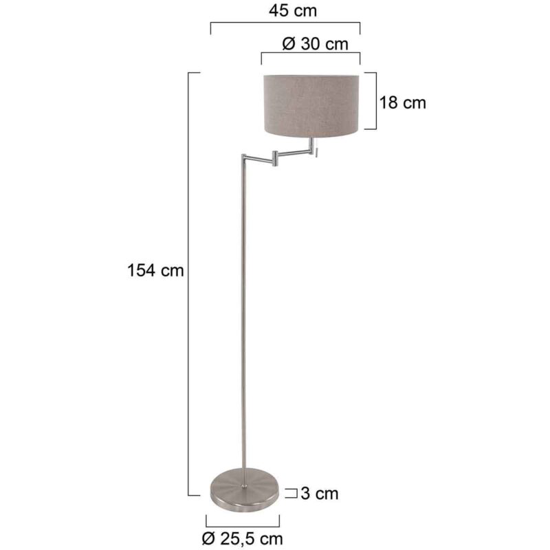 Staalkleurige vloerlamp Bella 3879ST met grijze velours kap - Afbeelding 6