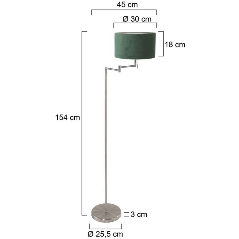 Staalkleurige vloerlamp Bella 3880ST met groen velours kap - Afbeelding 6