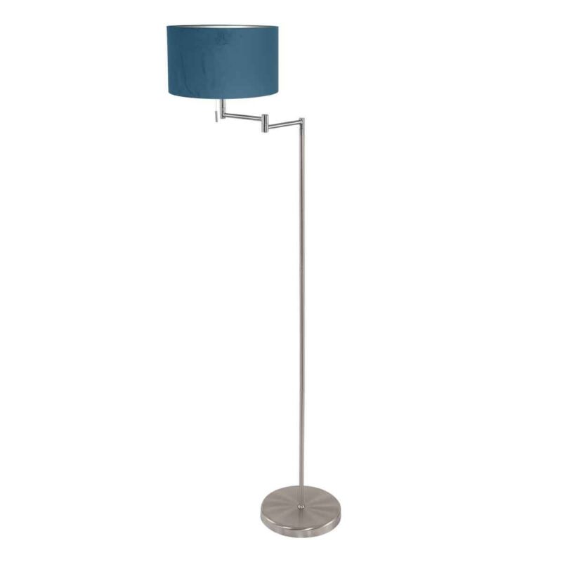 Staalkleurige vloerlamp Bella 3881ST met blauwe velours kap - Afbeelding 2