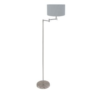 Staalkleurige vloerlamp Bella 3882ST met blauw linnen lampenkap