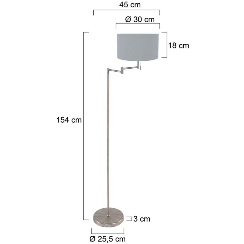 Staalkleurige vloerlamp Bella 3882ST met blauw linnen lampenkap - Afbeelding 6