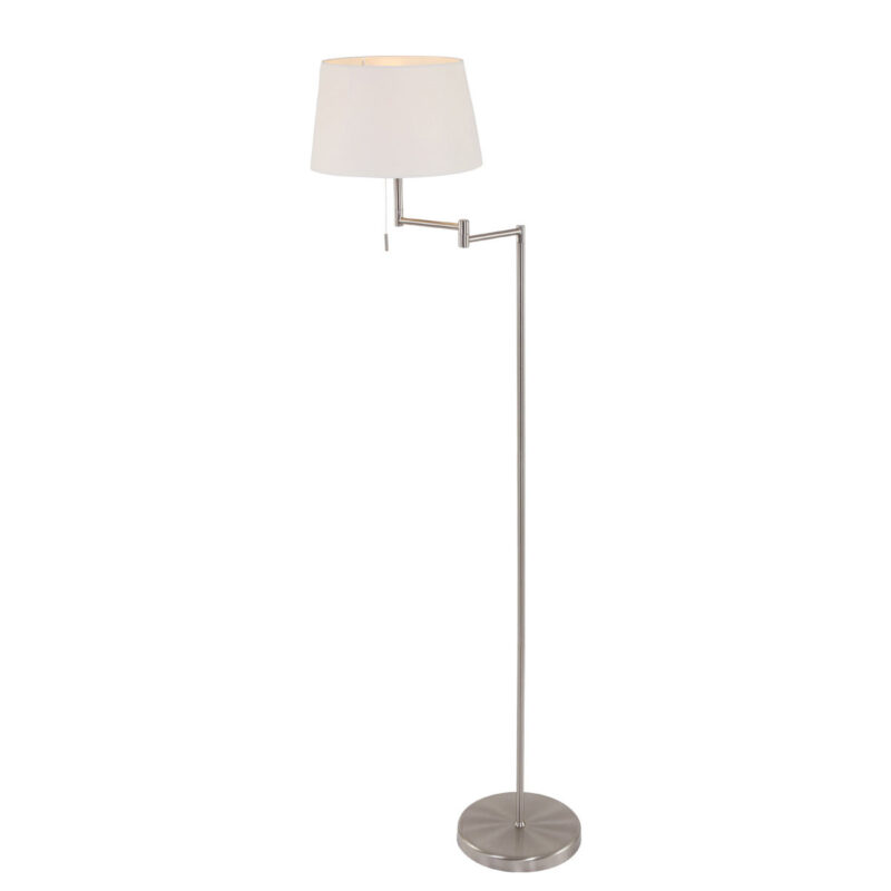 Staalkleurige vloerlamp Bella 5894ST met wit linnen kap - Afbeelding 2