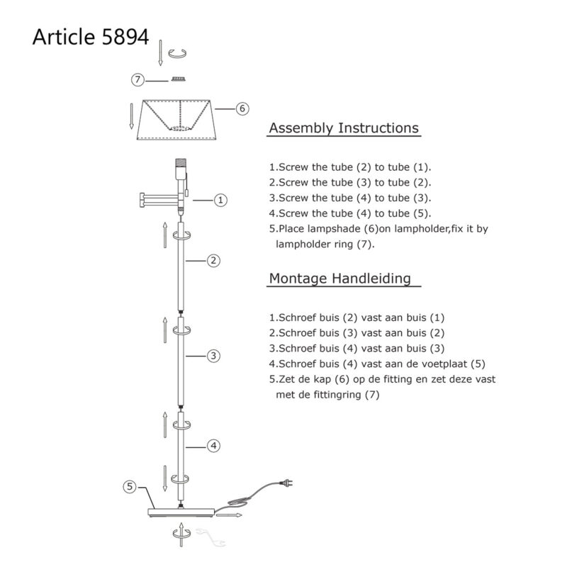 Staalkleurige vloerlamp Bella 5894ST met wit linnen kap - Afbeelding 10