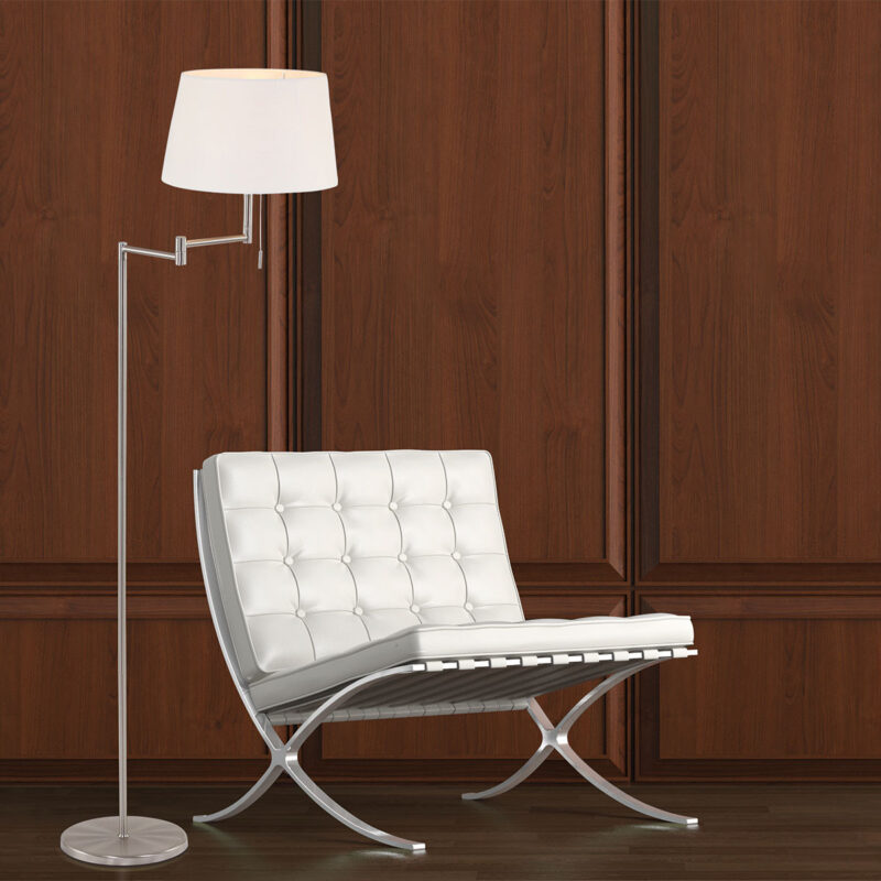 Staalkleurige vloerlamp Bella 5894ST met wit linnen kap - Afbeelding 3