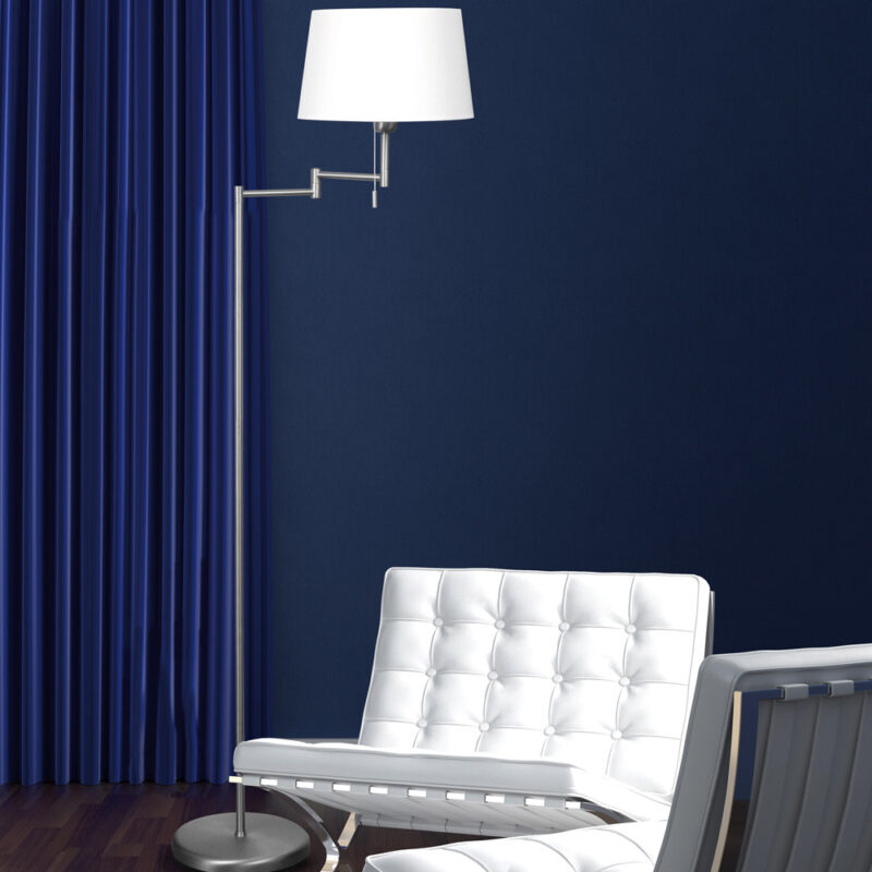 Staalkleurige vloerlamp Bella 5894ST met wit linnen kap - Afbeelding 4