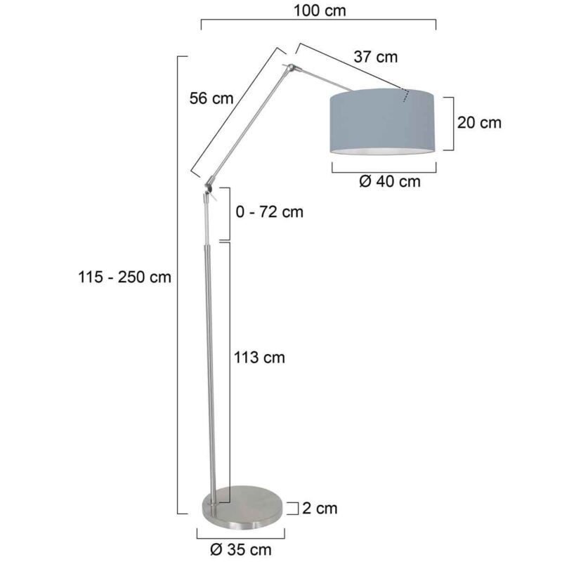 Staalkleurige vloerlamp Prestige Chic 3937ST met blauw grof linnen kap - Afbeelding 6