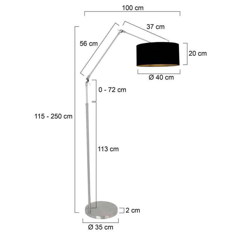 Staalkleurige vloerlamp Prestige Chic 3975ST met zwart linnen kap - Afbeelding 6