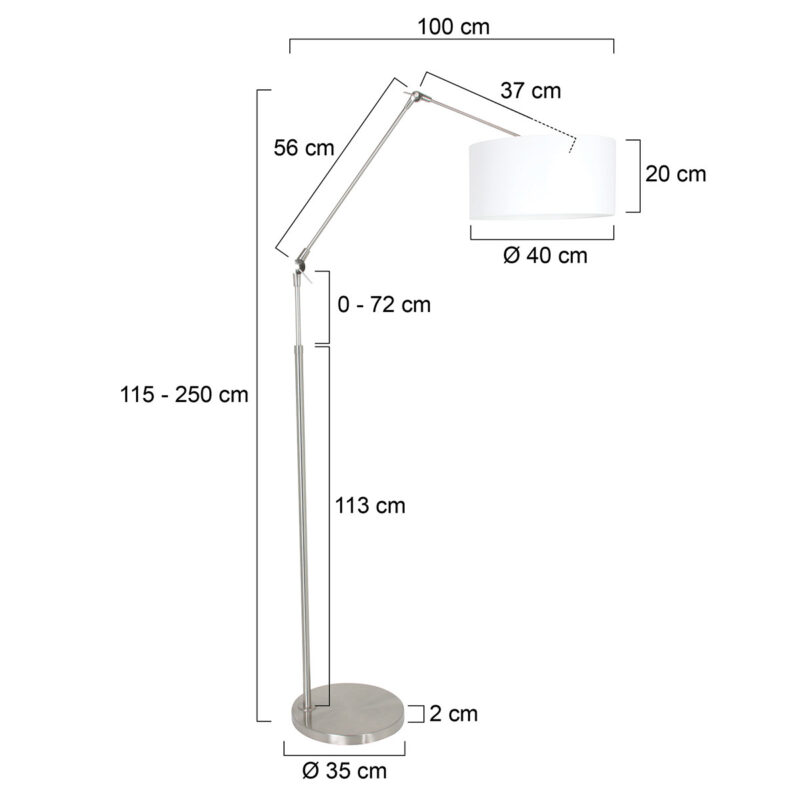 Staalkleurige vloerlamp Prestige Chic 8100ST met wit fijn linnen kap - Afbeelding 7