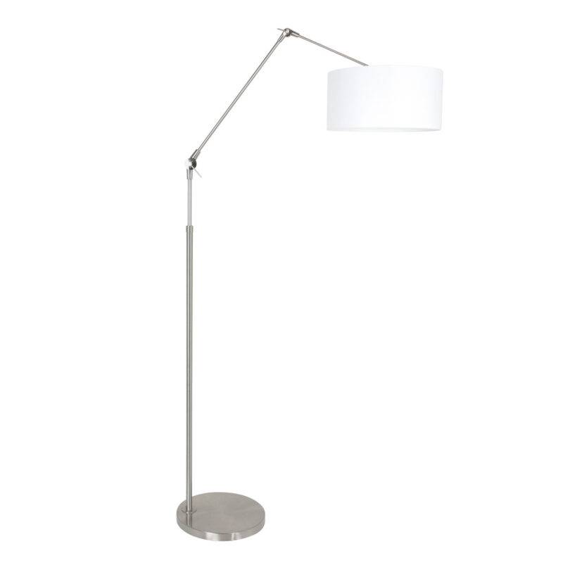 Staalkleurige vloerlamp Prestige Chic 8100ST met wit fijn linnen kap
