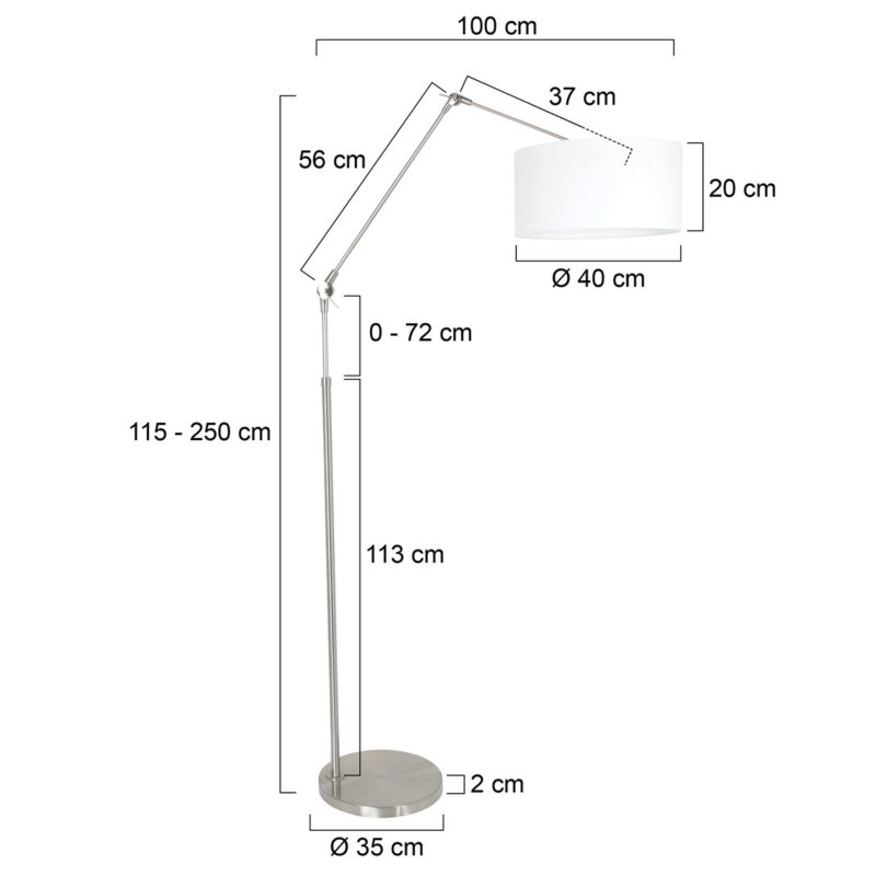 Staalkleurige vloerlamp Prestige Chic 8102ST met wit grof linnen kap - Afbeelding 6