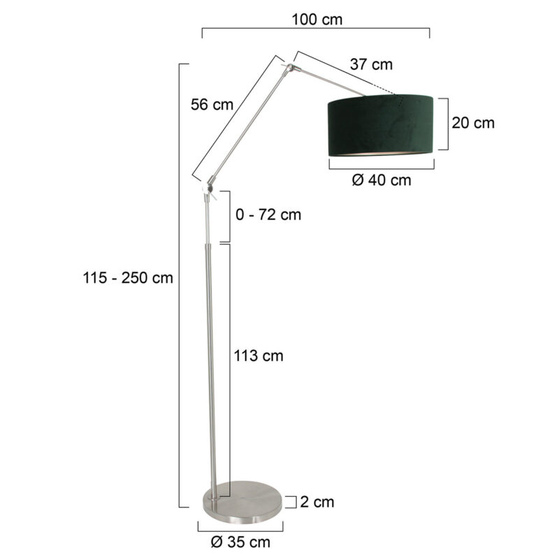 Staalkleurige vloerlamp Prestige Chic 8103ST met groen velours kap - Afbeelding 6