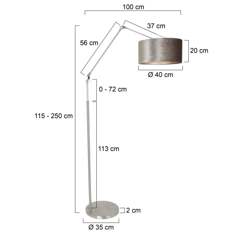 Staalkleurige vloerlamp Prestige Chic 8104ST met zilver velours kap - Afbeelding 6