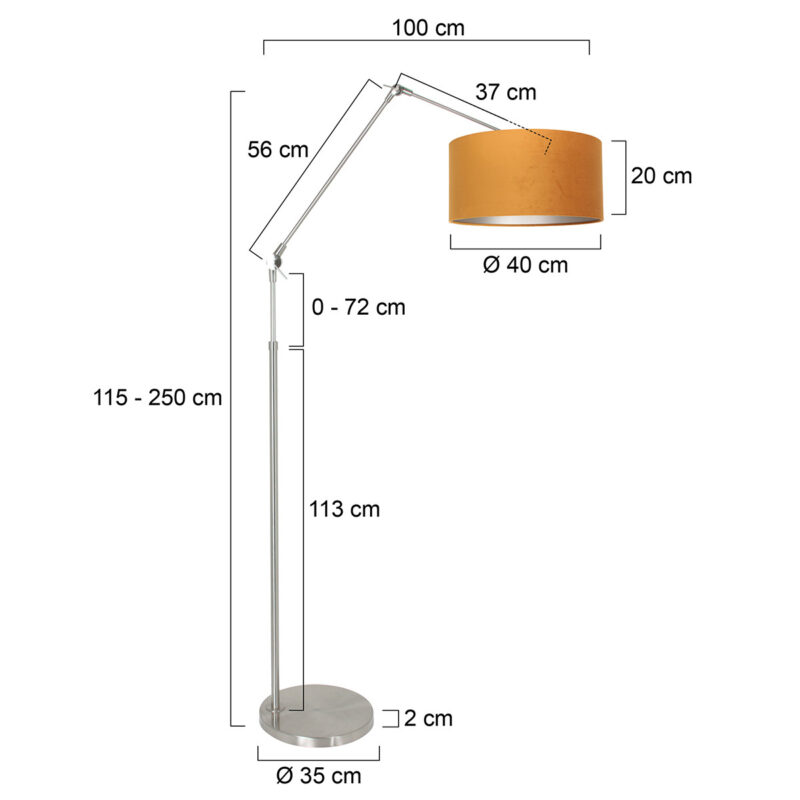Staalkleurige vloerlamp Prestige Chic 8105ST met goud velours kap - Afbeelding 6