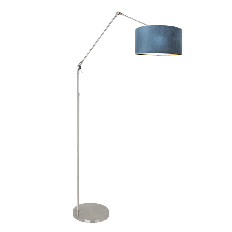 Staalkleurige vloerlamp Prestige Chic 8237ST met blauw velours kap - Afbeelding 2