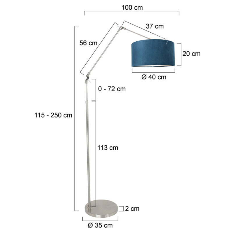 Staalkleurige vloerlamp Prestige Chic 8237ST met blauw velours kap - Afbeelding 6