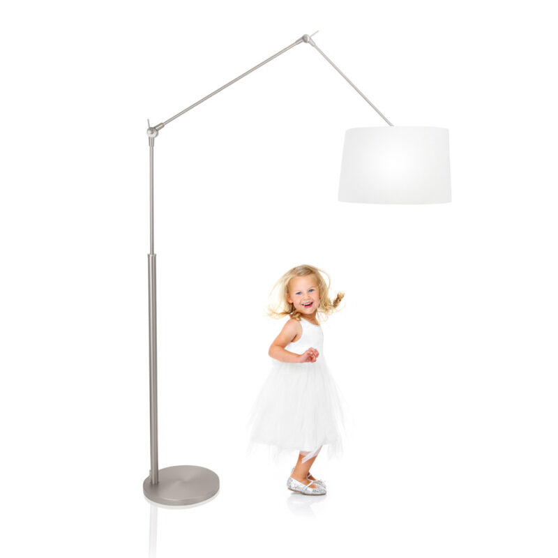 Staalkleurige vloerlamp Prestige Chic 9718ST met wit taps toelopende linnen kap - Afbeelding 3