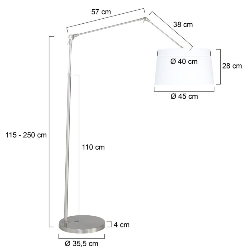 Staalkleurige vloerlamp Prestige Chic 9718ST met wit taps toelopende linnen kap - Afbeelding 7